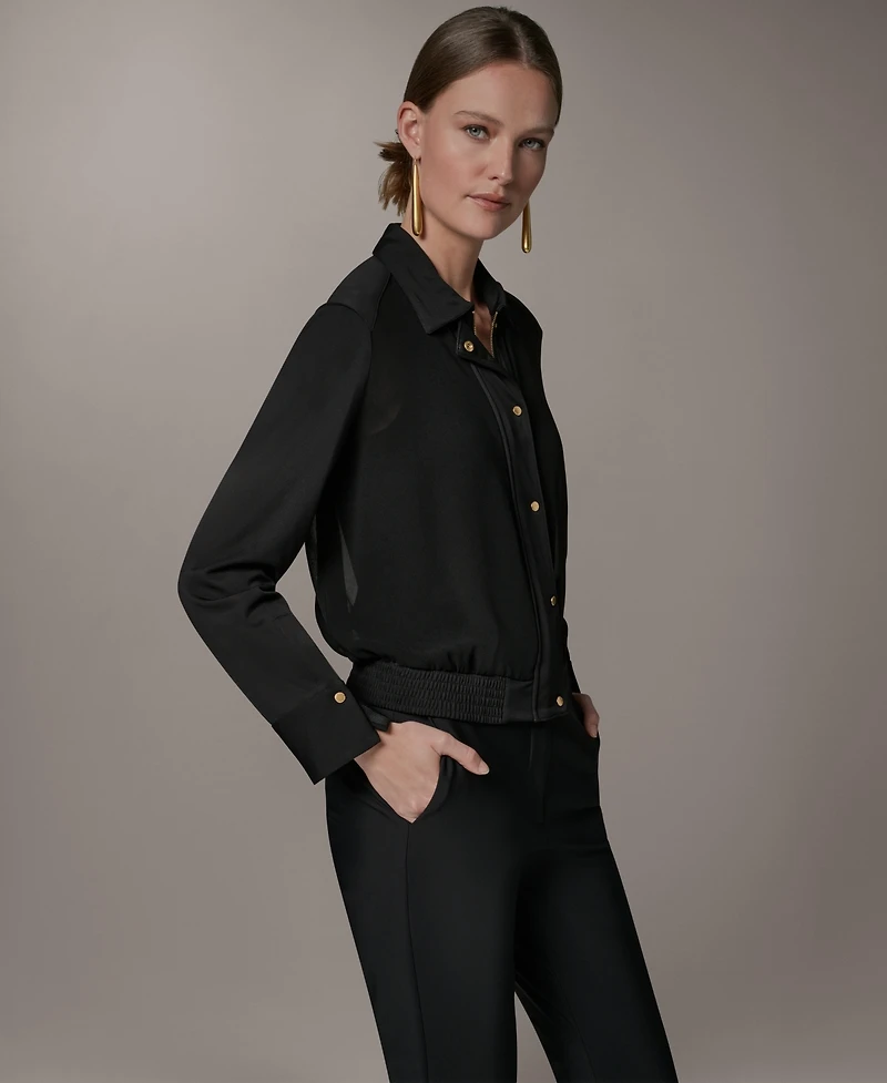 Donna Karan New York Women's Mixed Media Zip-Front Jersey Jacket