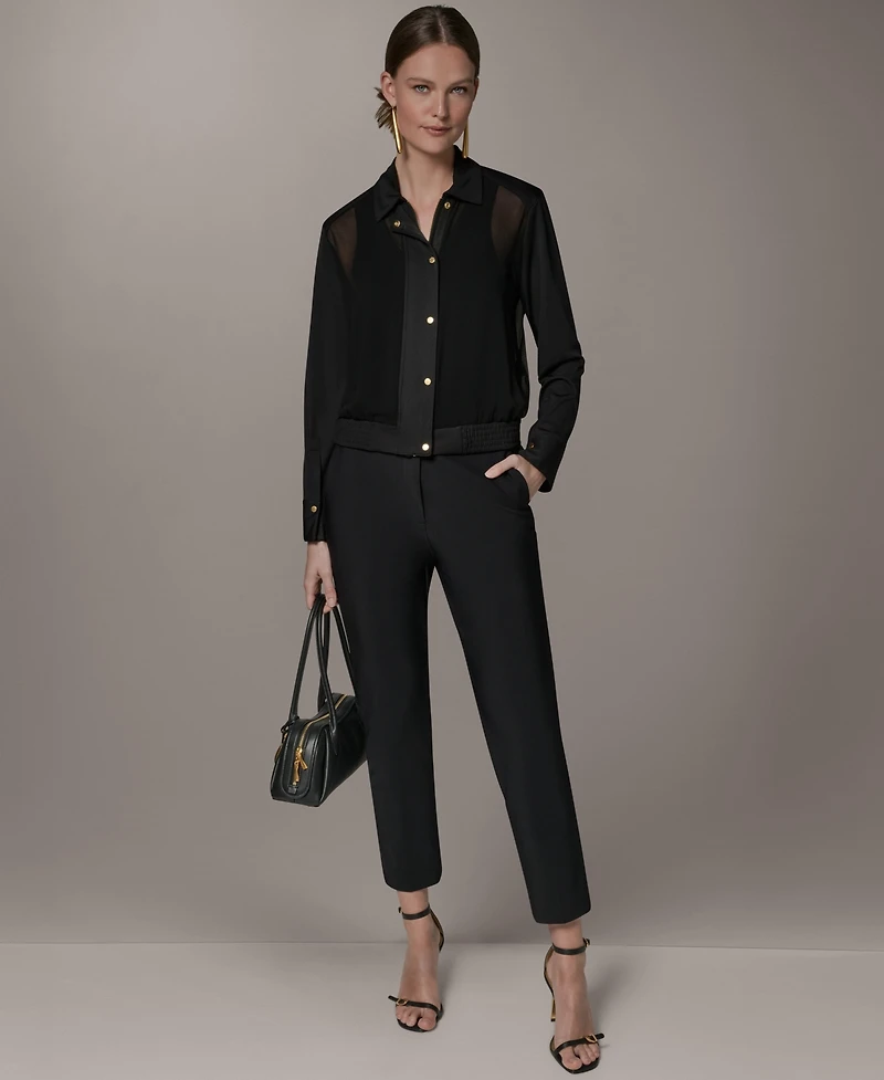 Donna Karan New York Women's Mixed Media Zip-Front Jersey Jacket