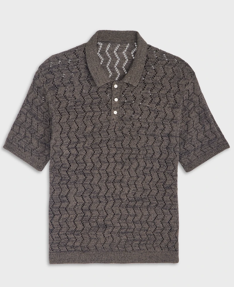 Mode of One Men's Zig Zag Trim Open-Knit Panel Classic Fit Polo Shirt, Macy's Exclusive