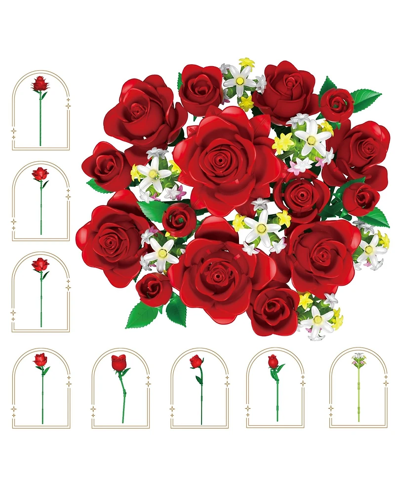 Contixo BK09 Rose Bouquet Building Set, 789-Piece Red Rose Floral Brick Kit with Adjustable Stems, Romantic Home Decor Gift for Kids & Adults Ages 8+