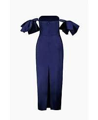 Ivonne Women's Strapless Column Gown with Detachable Bow Sleeves