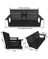 Innovaze 5 Ft Poly Lumber 3-Seat Porch Swing, Hips Bench Swing with Foldable Cup Holders,High Backrest and Deep Contoured Seat(Navy Blue)