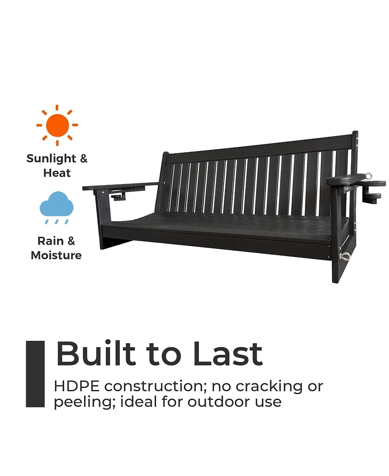 Innovaze 5 feet 3-Seater Hdpe Porch Swing with Chains, Weather-Resistant Outdoor Patio Bench with Cup Holders
