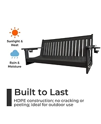 Innovaze 5 feet 3-Seater Hdpe Porch Swing with Chains, Weather-Resistant Outdoor Patio Bench with Cup Holders