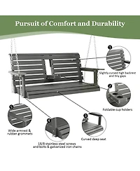 Innovaze 4.5 Ft Large Size 2-Seat Poly Lumber Hips Porch Swing with Foldable Cup Holders and Curved Deep Seat for Outdoor Porch Garden(Navy Blue)