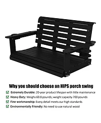 Innovaze 4ft All-Weather Hips Outdoor Porch Swing, Heavy-Duty Hanging Patio Bench with Foldable Cup Holders and Stainless Steel Hardware