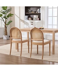 Maison Boucle Modern Rattan Back Dining Chairs Set of 2, Upholstered Side with Backrests, Kitchen and Room Chairs, Solid Wood Legs
