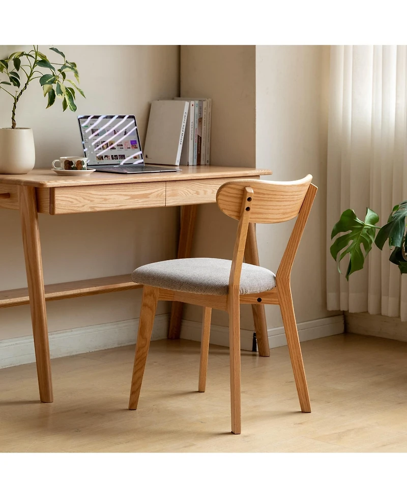 Maison Boucle Mid-Century Dining Chair, Solid Oak Frame, Upholstered Seat, Modern Farmhouse Kitchen Side Single Chair