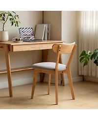 Maison Boucle Mid-Century Dining Chair, Solid Oak Frame, Upholstered Seat, Modern Farmhouse Kitchen Side Single Chair