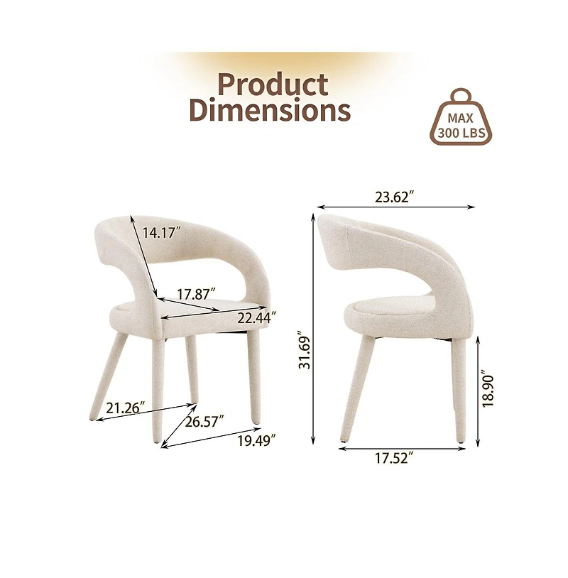 Maison Boucle Upholstered Dining Chair, Open Back Accent Chairs, Modern Scandinavian Side Chairs for Room and Vanity