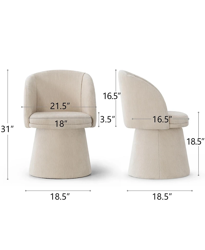 Maison Boucle Modern Upholstered Swivel Dining Chair, Textured Chenille Fabric With Curved Barrel Back, Pedestal Base Accent Chair