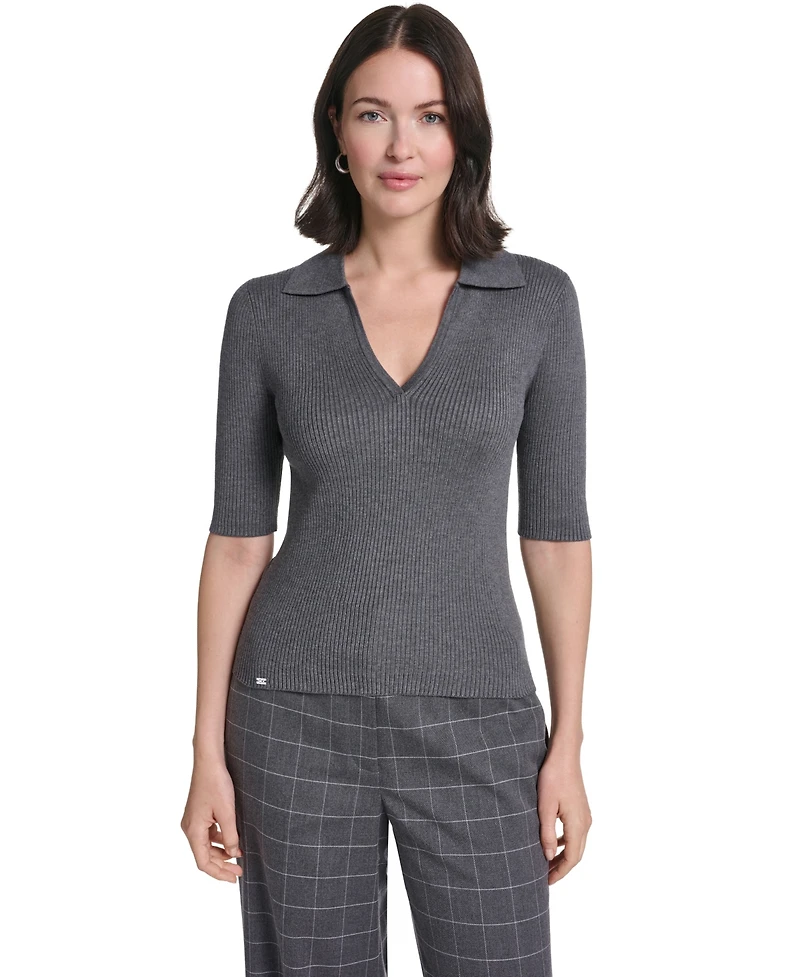 Calvin Klein Women's Collared 3/4-Sleeve Top