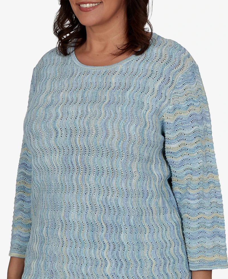 Alfred Dunner Plus Provence Scalloped Stripes Textured Sweater