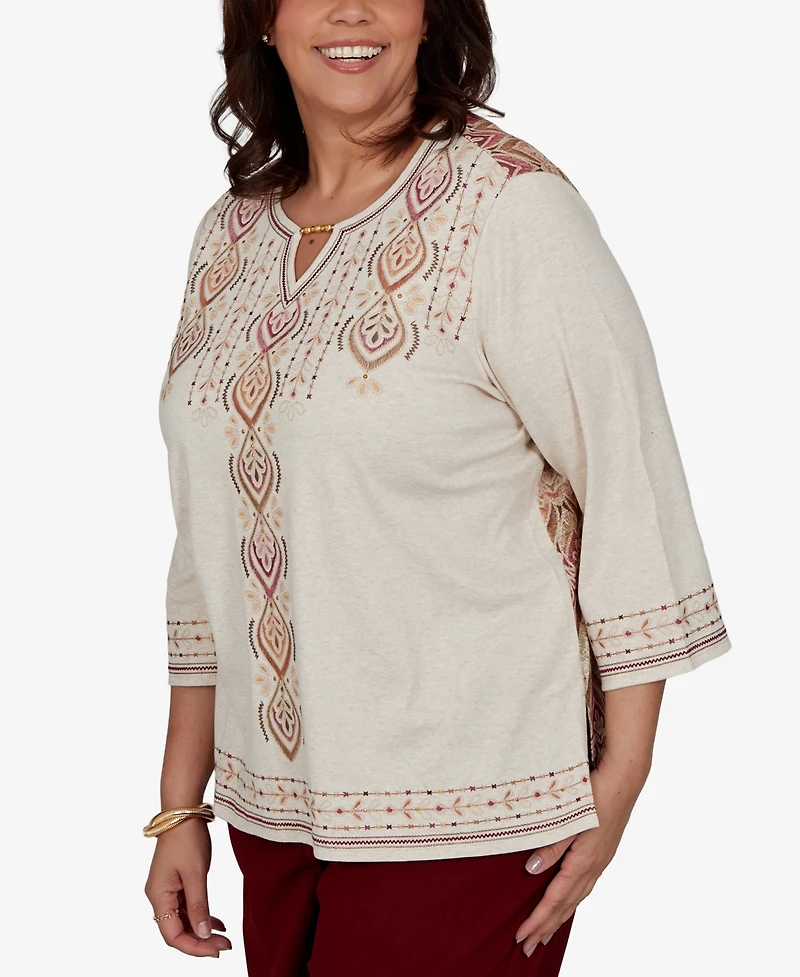 Alfred Dunner Plus Union Square Medallion Embroidered Printed Back Top