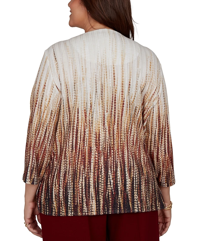 Alfred Dunner Plus Union Square Textured Ombre Squares Top with Necklace