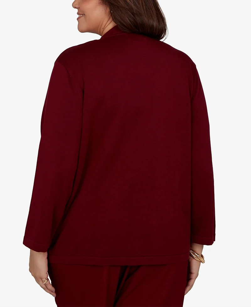 Alfred Dunner Plus Union Square Scalloped Cardi Two One Striped Sweater