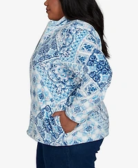 Alfred Dunner Plus Classic Soft Medallion Zip-Front Jacket