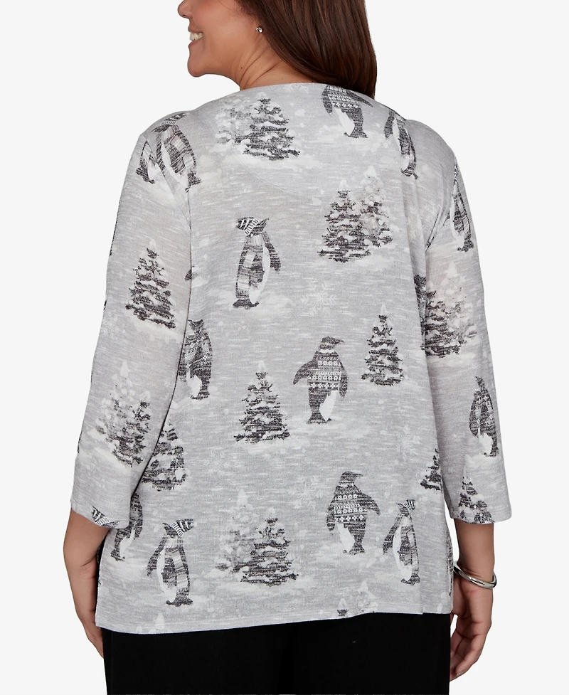 Alfred Dunner Plus Classic Penguins and Trees Knit Top