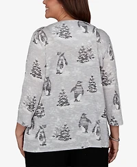 Alfred Dunner Plus Classic Penguins and Trees Knit Top