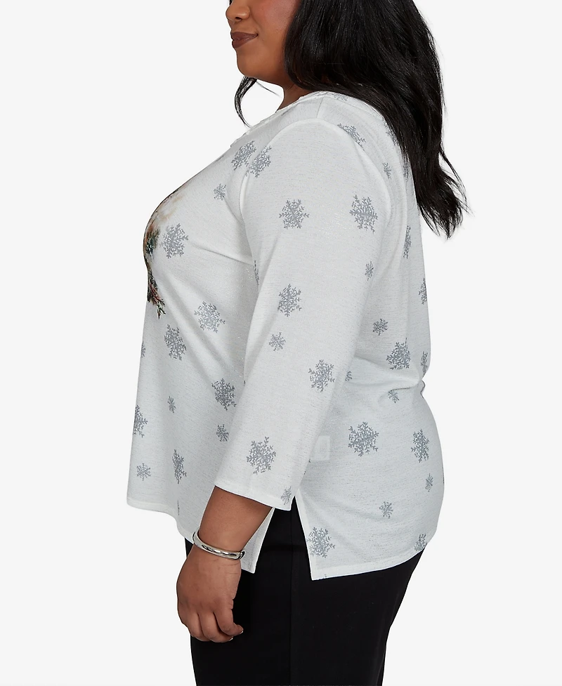 Alfred Dunner Plus Classic Shimmering Snowman Knit Top