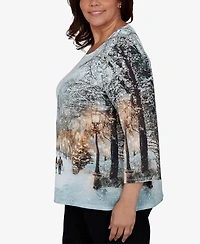 Alfred Dunner Plus Classic Christmas The City Knit Top