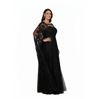 Lara Women's Lace gown with long cape sleeves