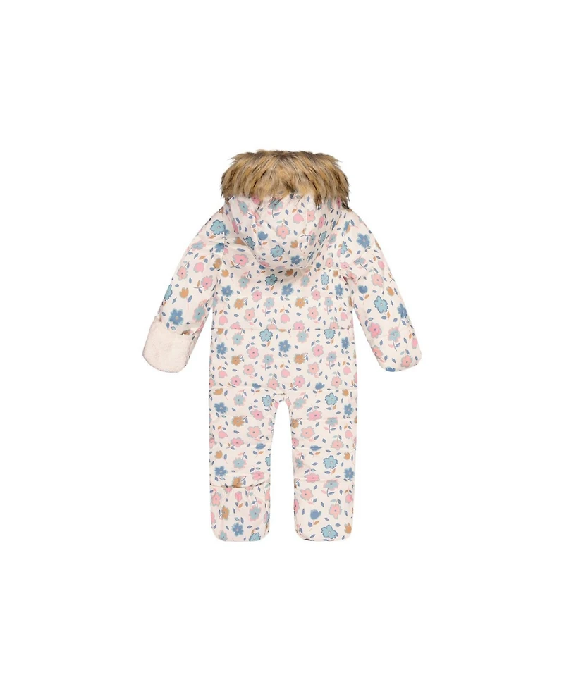Deux par Baby Girl 3M-24M Snug One Piece Snowsuit Adapted for Car Seats with Floral Print