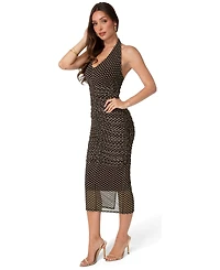 Bebe Womens Polka Dot Mesh Shirred Halter Dress