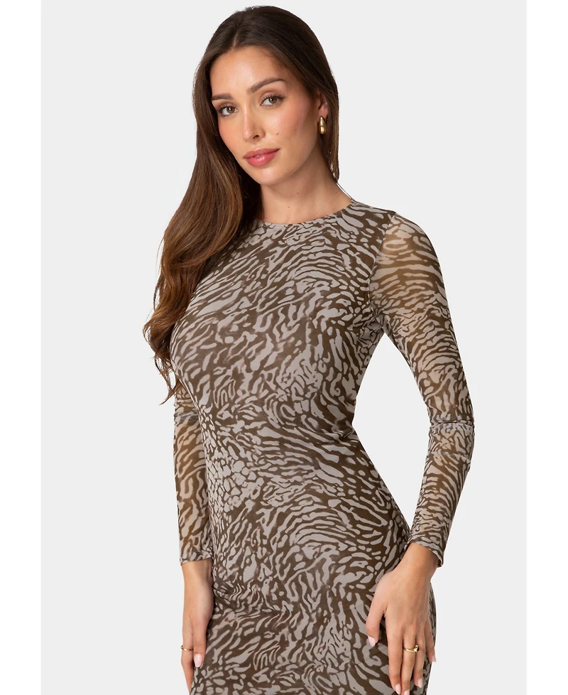 Bebe Womens Long Sleeve Mesh Maxi Dress