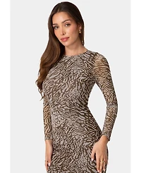 Bebe Womens Long Sleeve Mesh Maxi Dress