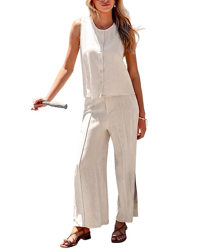Cupshe Women's Grace Shore Wide-Leg Button-Up Top and Pants Set