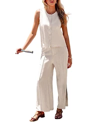 Cupshe Women's Grace Shore Wide-Leg Button-Up Top and Pants Set