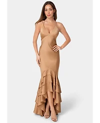 Bebe Women's High-Low Tiered V-Neck Gown