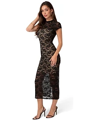 Bebe Women's Floral-Lace Cap-Sleeve Midi Dress