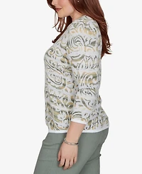 Alfred Dunner Petite Provence Paisley Stripe Spacedye Sweater