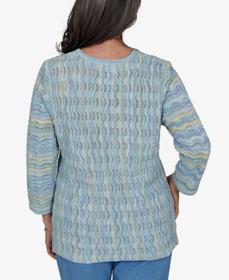 Alfred Dunner Petite Provence Scalloped Stripes Textured Sweater