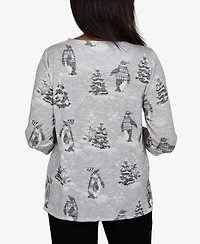 Alfred Dunner Petite Classic Penguins And Trees Knit Top