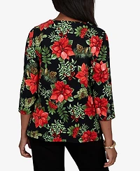Alfred Dunner Petite Classic Cardinals On Branches Knit Top