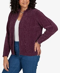 Alfred Dunner Petite Classic Cable Chenille Zip Cardigan Sweater