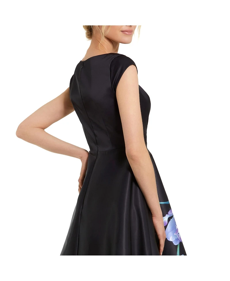 Mac DuggalWomen's Floral Print Cap Sleeve Satin Midi Dress