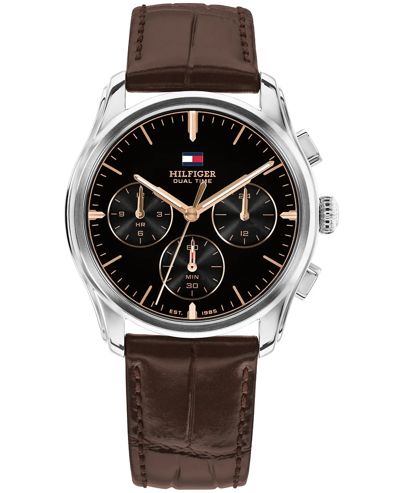 Tommy Hilfiger Men's Multi-Function Dark Brown Leather Strap Watch 38mm
