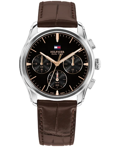 Tommy Hilfiger Men's Multi-Function Dark Brown Leather Strap Watch 38mm