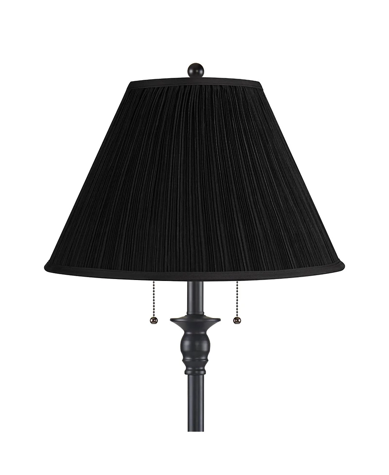360 Lighting Dyna Traditional 58" Tall 2-Light Standing Floor Lamp Skinny Pole Pull Chain Finish Pleated Shade