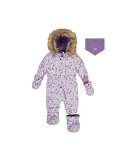 Deux par Baby Girl ( 6M to 24 M ) Original One Piece Puffy Snowsuit with Removable Mittens and Boots Printed Mini Flowers