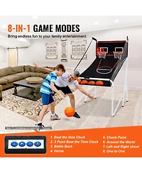 Sevorley Foldable Basketball Arcade Game, 2-Player Indoor Dual Shot Hoops with 4 Balls, 8 Game Modes, Electronic Scoreboard and Pump