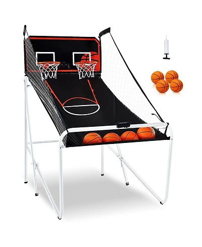 Sevorley Foldable Basketball Arcade Game, 2-Player Indoor Dual Shot Hoops with 4 Balls, 8 Game Modes, Electronic Scoreboard and Pump
