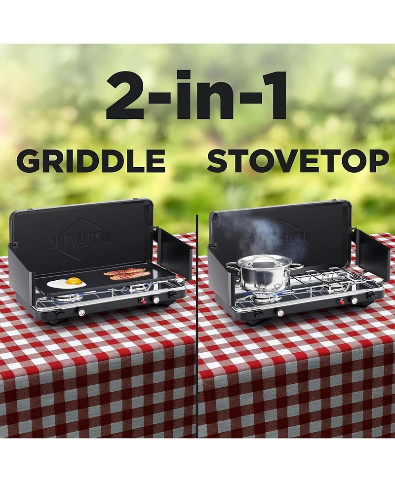 Hike Crew 2-Burner Gas Camping Stove and Griddle