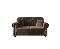 Rainsken 63" Mid-Century Velvet Sofa, Button Tufted Couch with Nailhead Trim, Rolled Armrests and 2 Pillows for Living Room, Apartment, Small Space