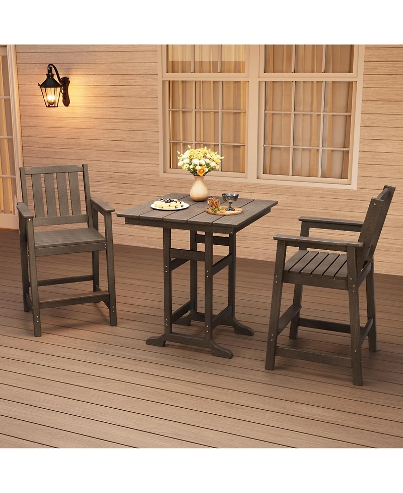 homfan 3-Piece Outdoor Dining Set – Hdpe Bar Table with Umbrella Hole and 2 Chairs, Weatherproof Patio Furniture for Backyard, Balcony and Bistro