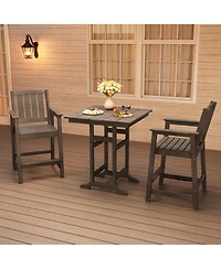 homfan 3-Piece Outdoor Dining Set – Hdpe Bar Table with Umbrella Hole and 2 Chairs, Weatherproof Patio Furniture for Backyard, Balcony and Bistro